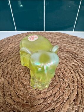 Fenton Yellow Glass Elephant Figurine with Iridescent Sheen